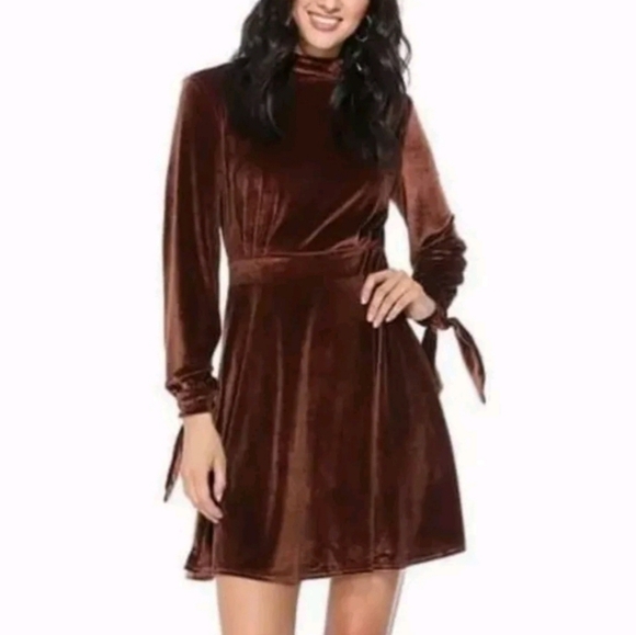 Velvet Mock-Neck Fit & Flare Dress  - Picture 4 of 8